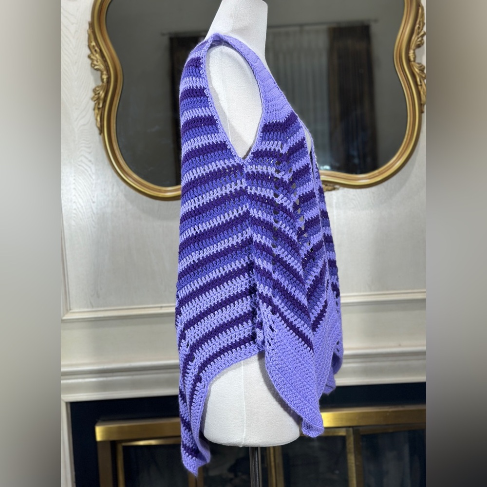 Handmade Crochet Chevron Vest Purple Striped Sleeveless Boho Layering Piece – OS - Picture 4 of 10